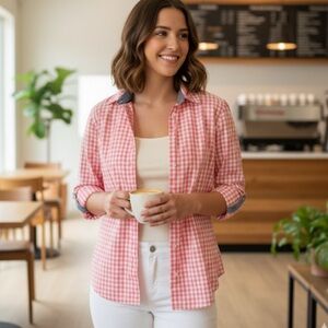 Tommy Hilfiger Retro Red & White Gingham Button Up Long Sleeve Collared Shirt L